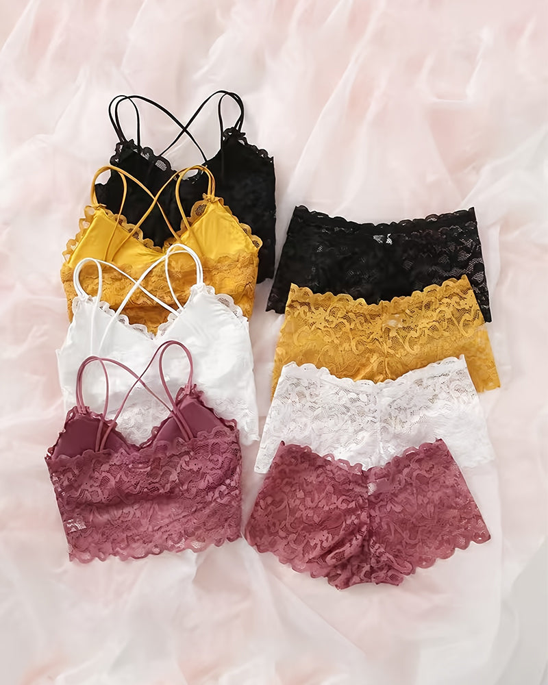 Underwear&Sleepwear Basics 4sets Lace Wireless Bra And Panty Set Lingerie Set