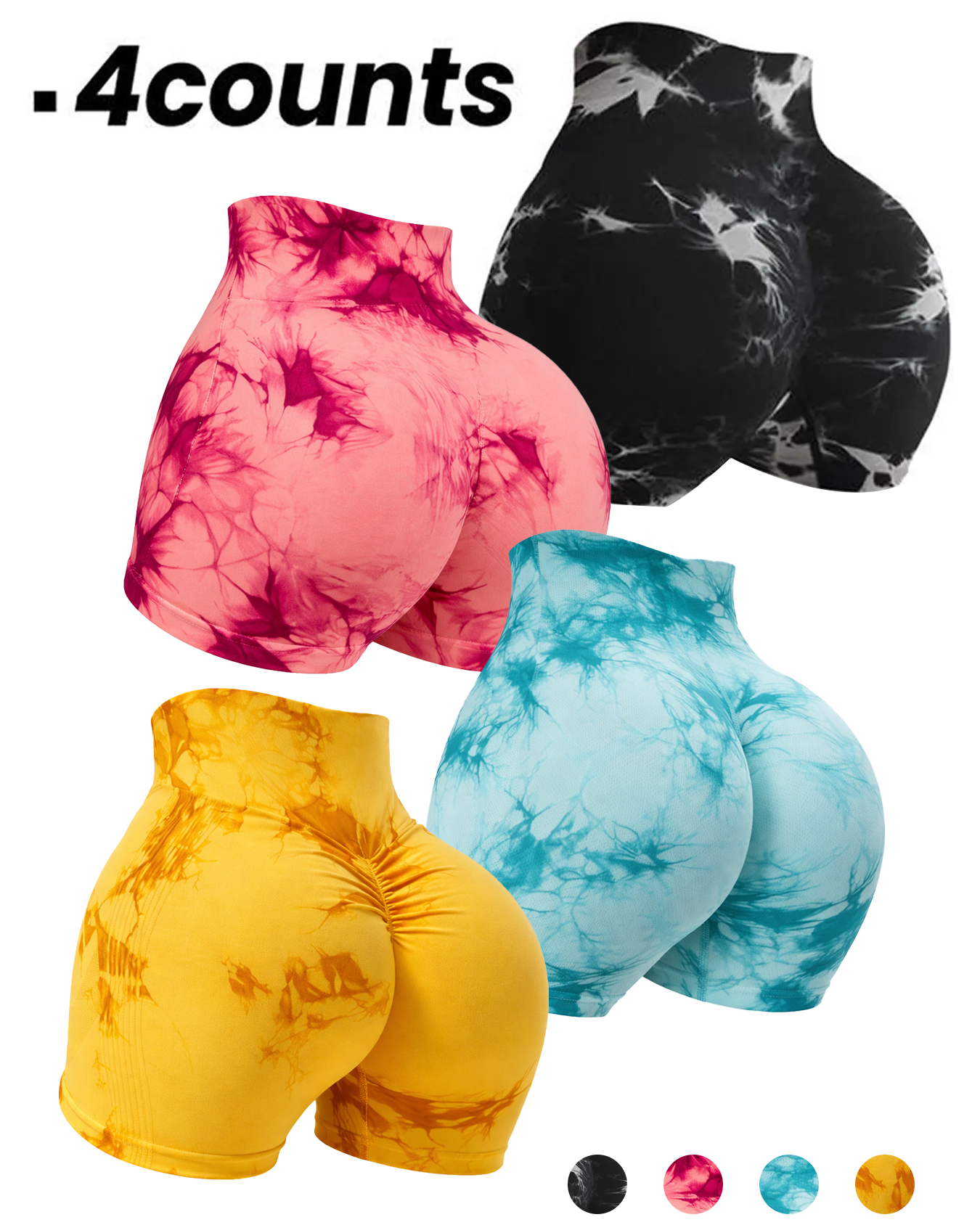 High Waist Seamless Tie Dye Yoga Shorts (4 Pack) Secondary image