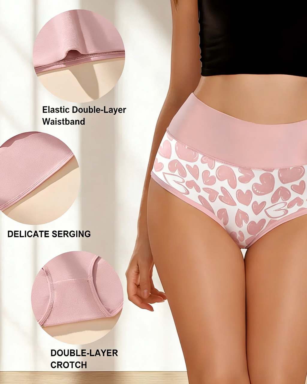 Cute Love Print Soft Cotton Stretchy Women's Panties (6 Pack)