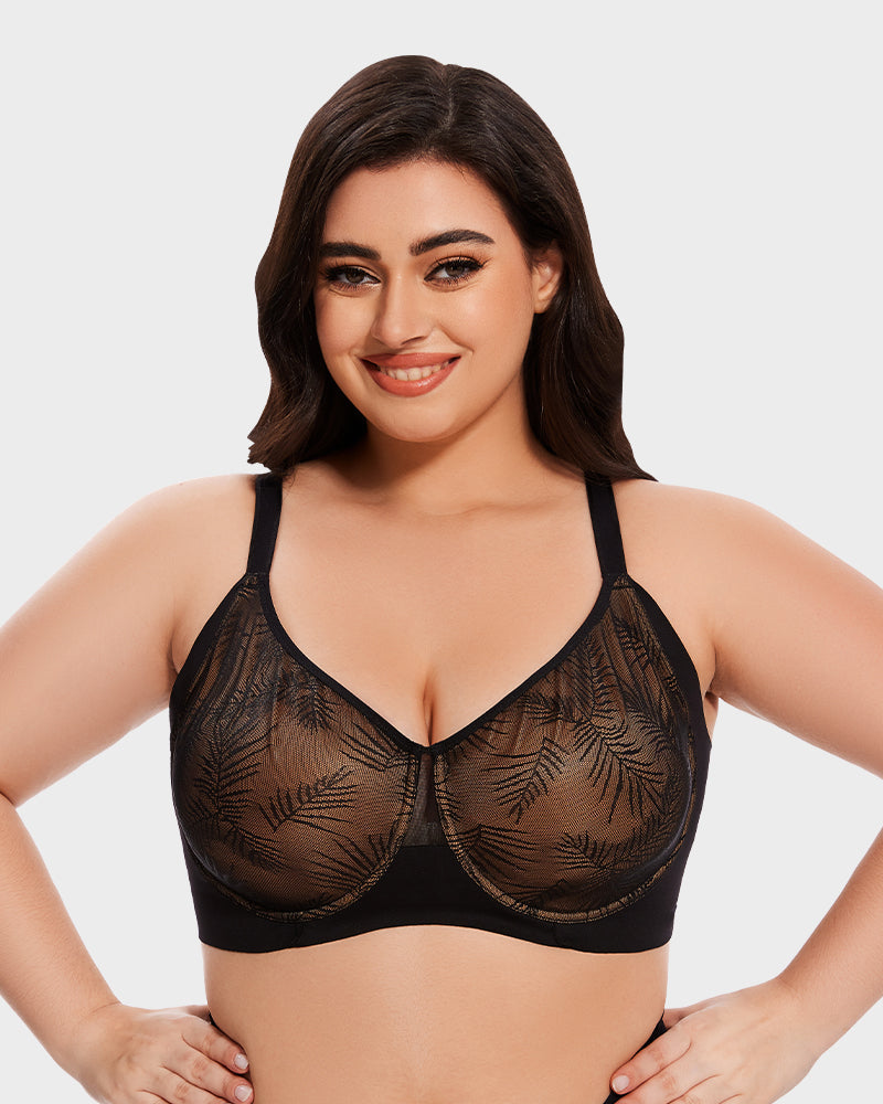 Leaf Pattern Lace Full Coverage Unlined Push Up Bra Main image