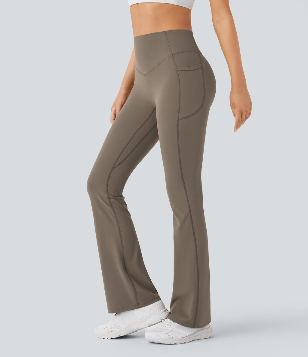 High Waisted Tummy Control Pocket Shaping Yoga Bootcut Leggings