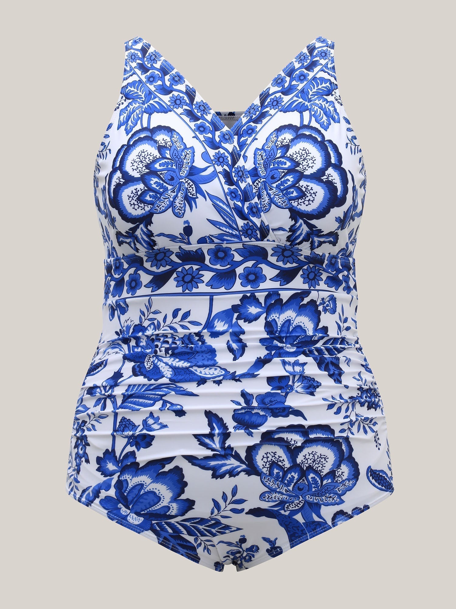 Two-Piece Floral Print Ruched Mesh Swimsuit