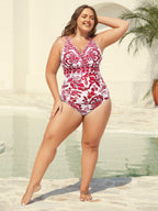 Two-Piece Floral Print Ruched Mesh Swimsuit