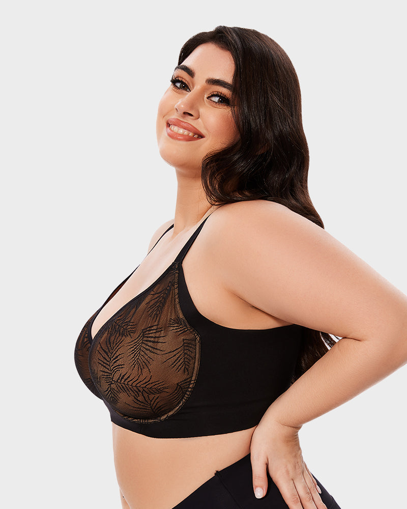 Leaf Pattern Lace Full Coverage Unlined Push Up Bra Secondary image