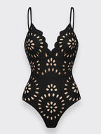 Flower Hollow One Piece Swimsuit and Skirt