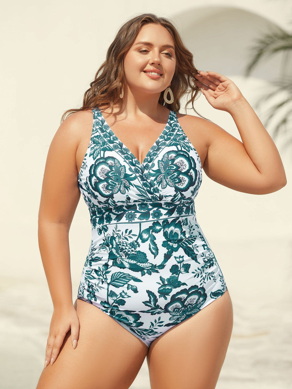 Two-Piece Floral Print Ruched Mesh Swimsuit