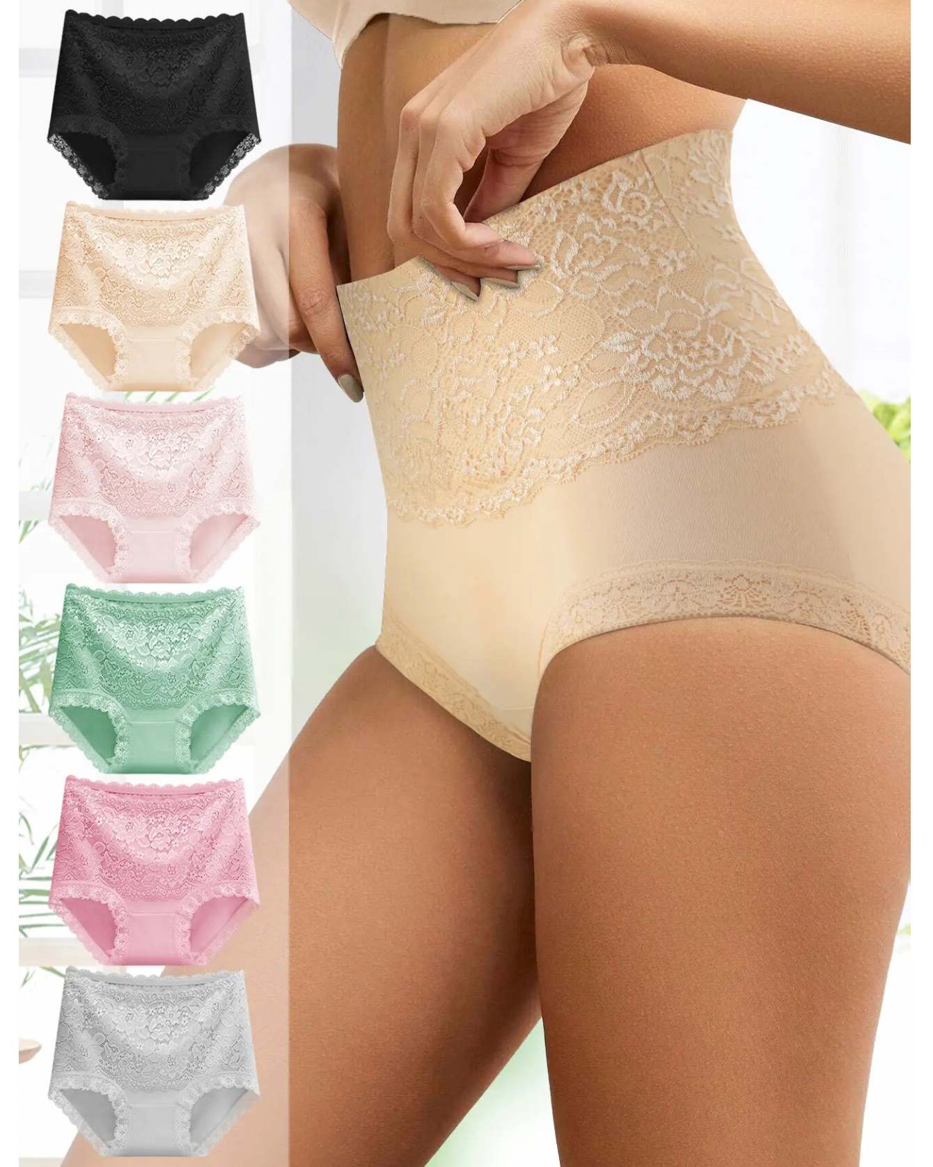 Women's Floral Lace High Waist Hip Lifting Cotton Briefs (3 Pack / 6 Pack) Main image