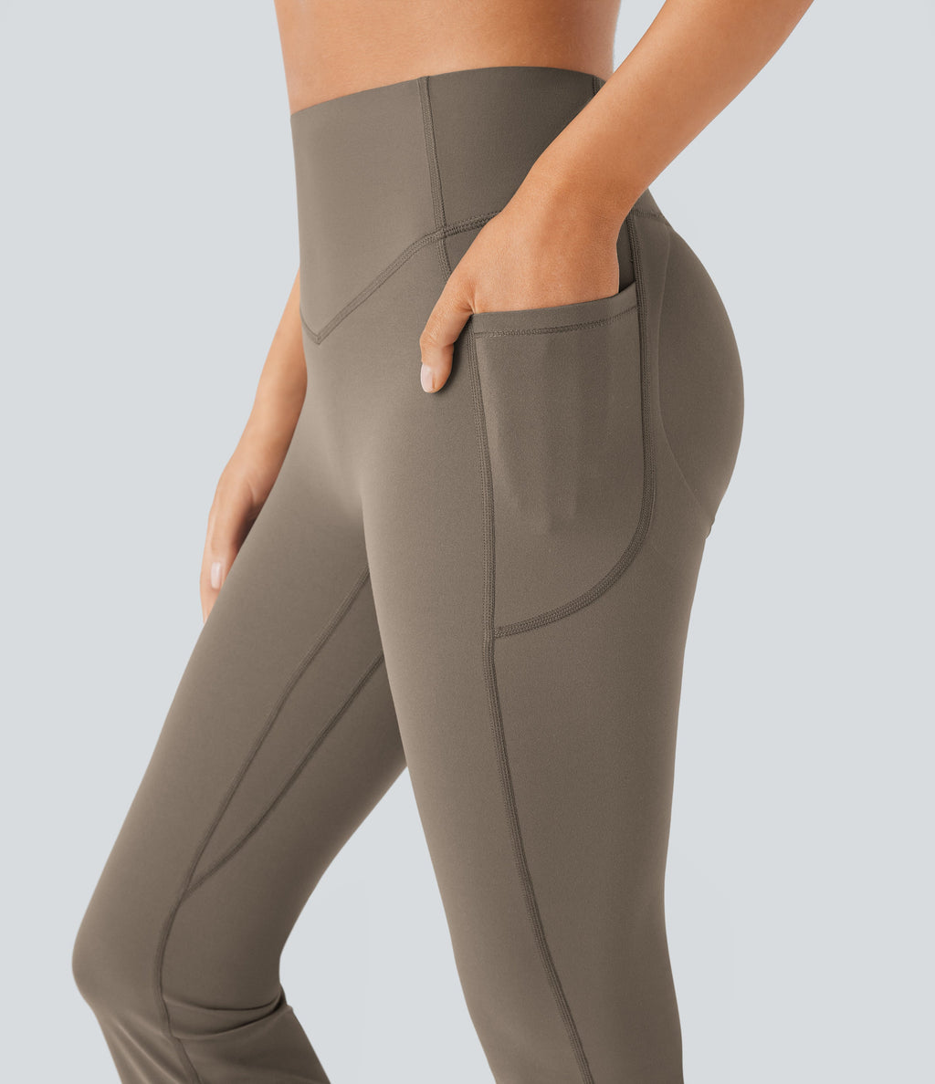 High Waisted Tummy Control Pocket Shaping Yoga Bootcut Leggings