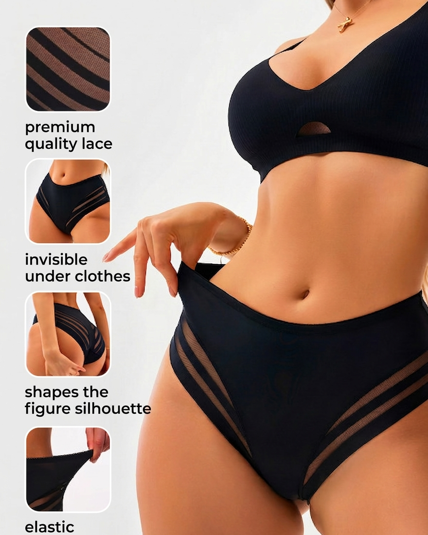 🔥Plus Size Up to 6XL 🔥 High Waisted Invisible Tummy Control Panties - Sheer Stripe Shapewear Secondary image
