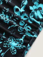 Two-Piece Floral Print Ruched Mesh Swimsuit