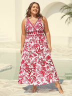 Two-Piece Floral Print Ruched Mesh Swimsuit