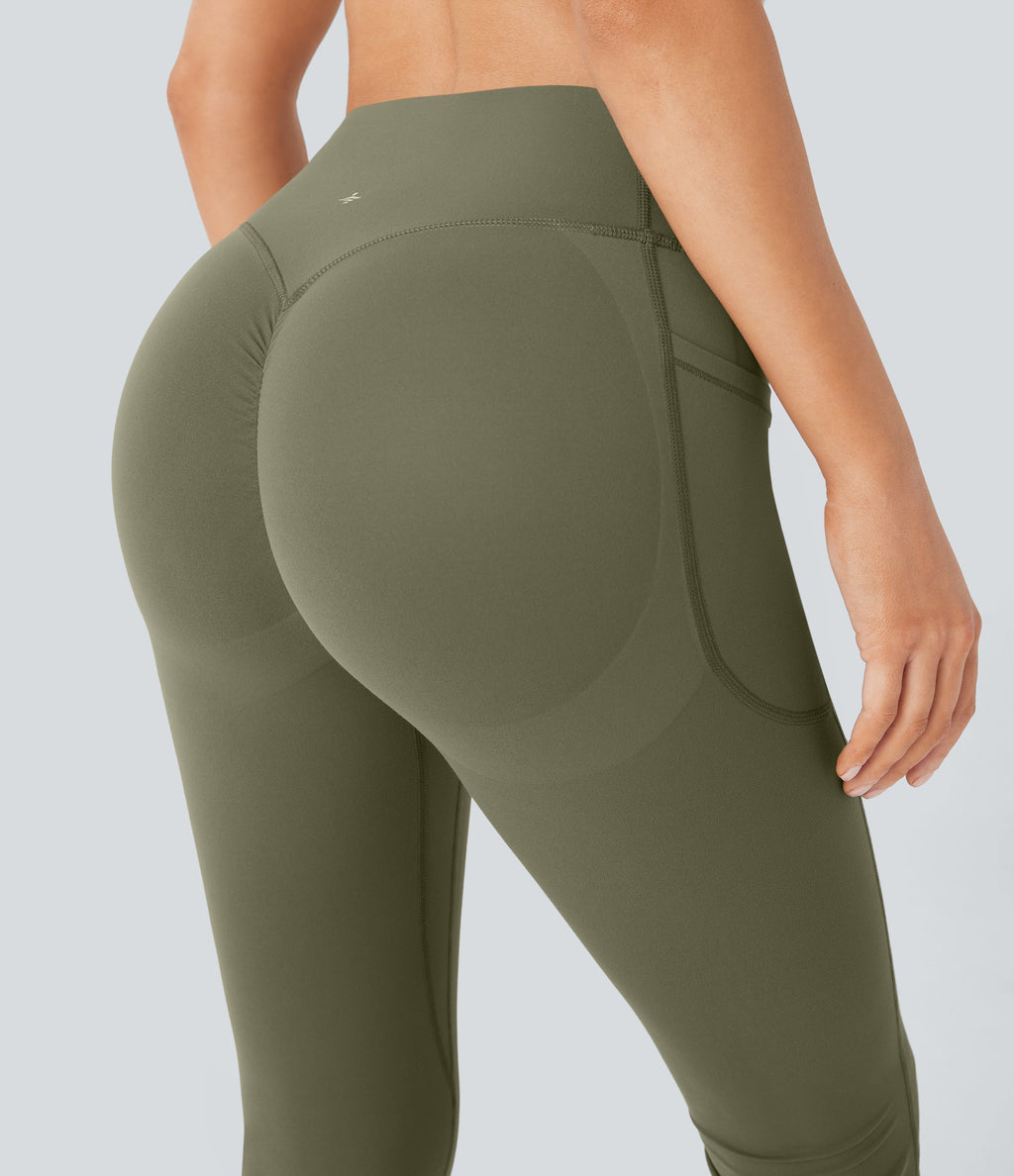 High Waisted Tummy Control Pocket Shaping Yoga Bootcut Leggings