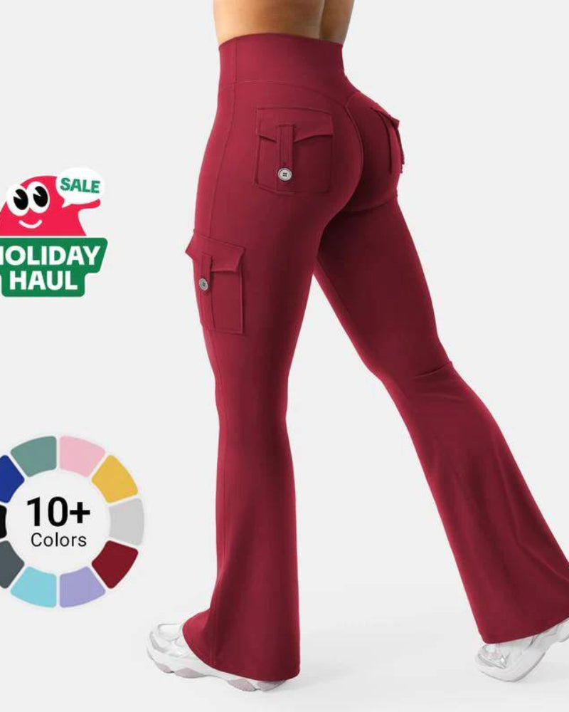 High-Waisted Flare Leggings with Pockets & No Front Seam Main image