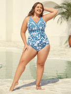 Two-Piece Floral Print Ruched Mesh Swimsuit