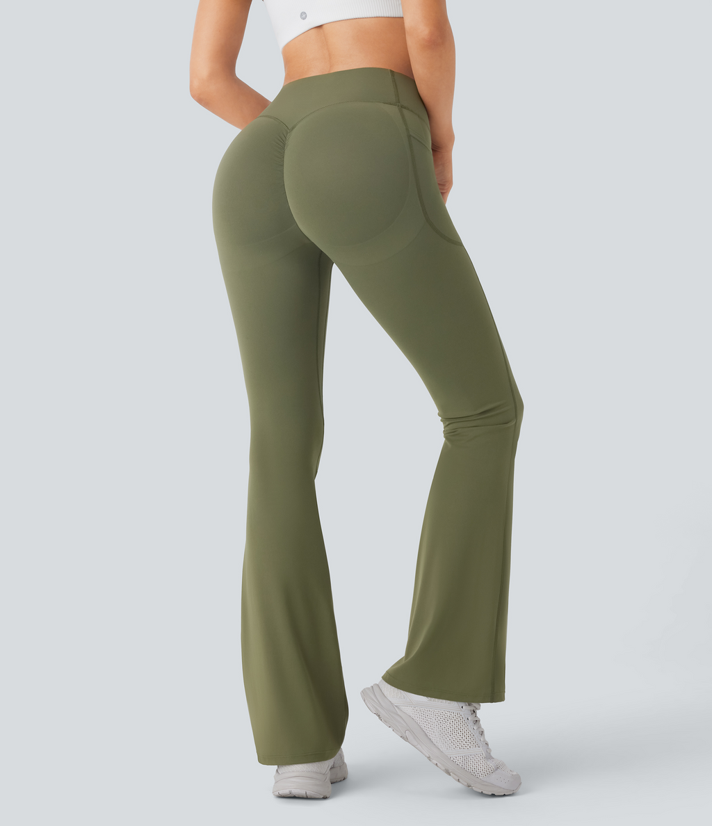 High Waisted Tummy Control Pocket Shaping Yoga Bootcut Leggings