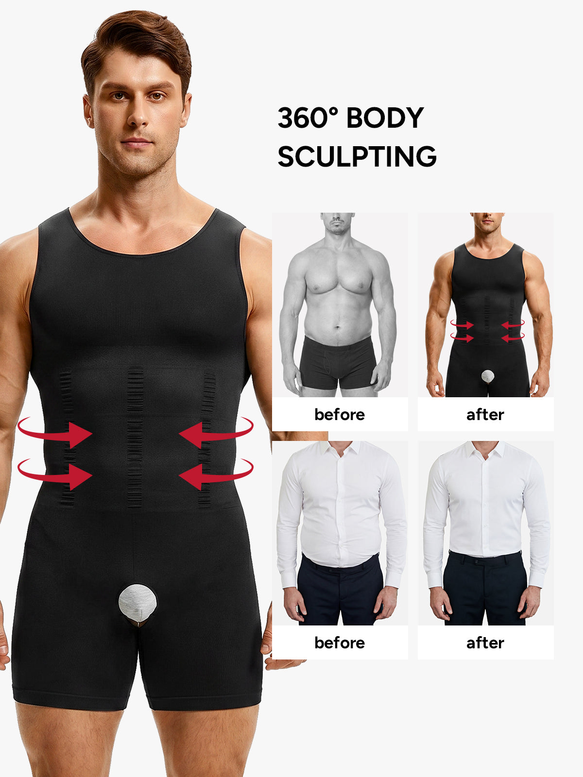 Seamless Full Body Shaper Tummy Control Compression Bodysuit For Men