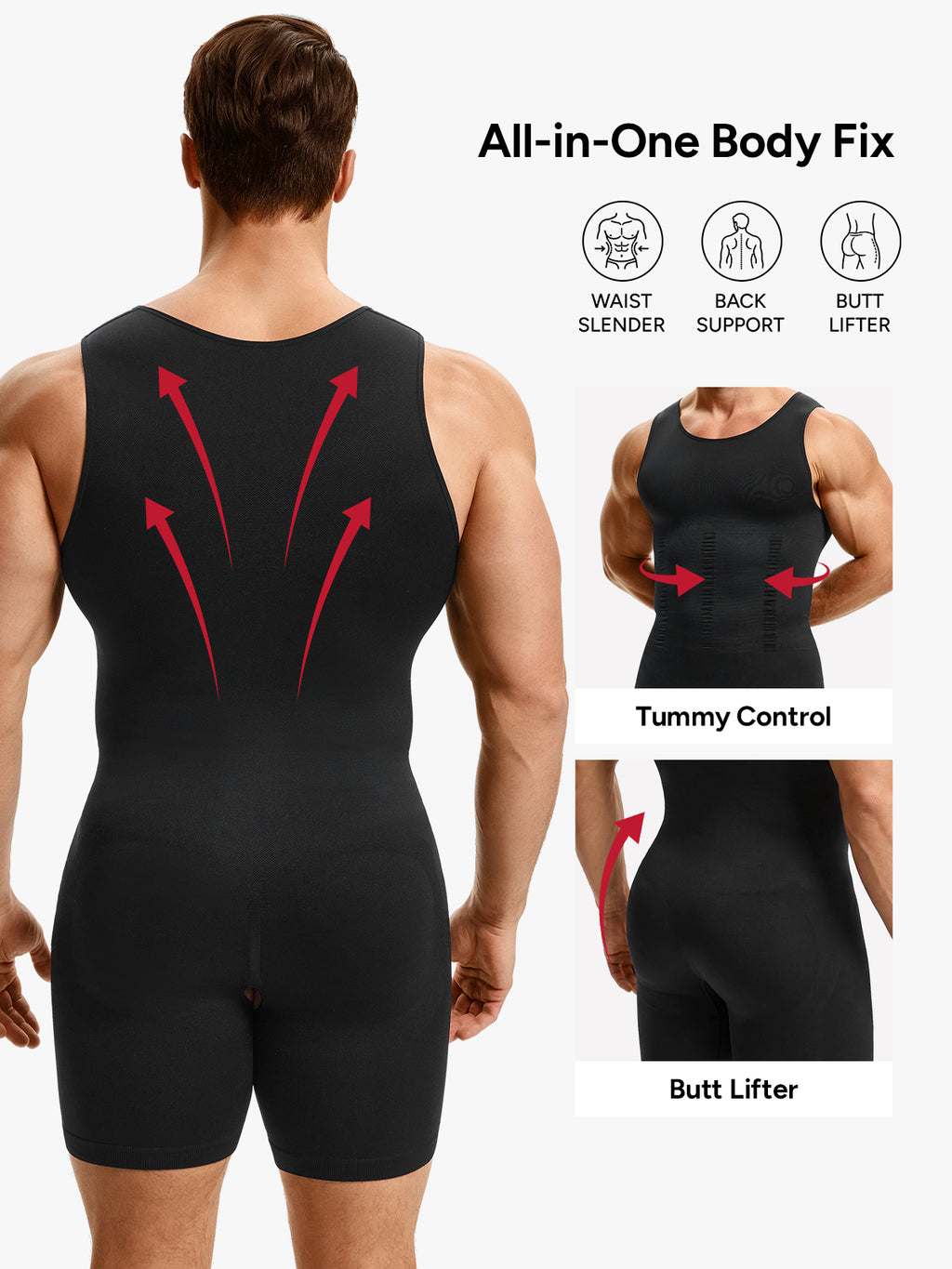 Seamless Full Body Shaper Tummy Control Compression Bodysuit For Men