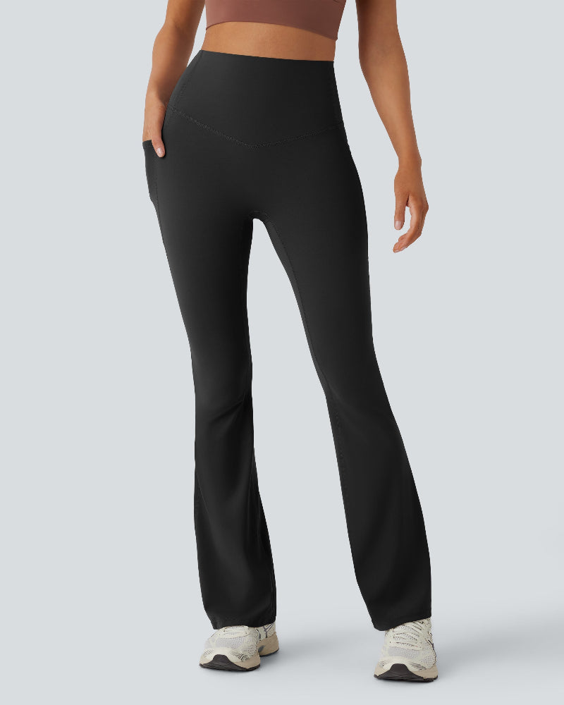 High Waisted Tummy Control Pocket Shaping Yoga Bootcut Leggings