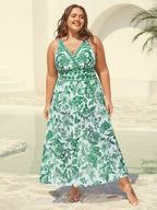 Two-Piece Floral Print Ruched Mesh Swimsuit
