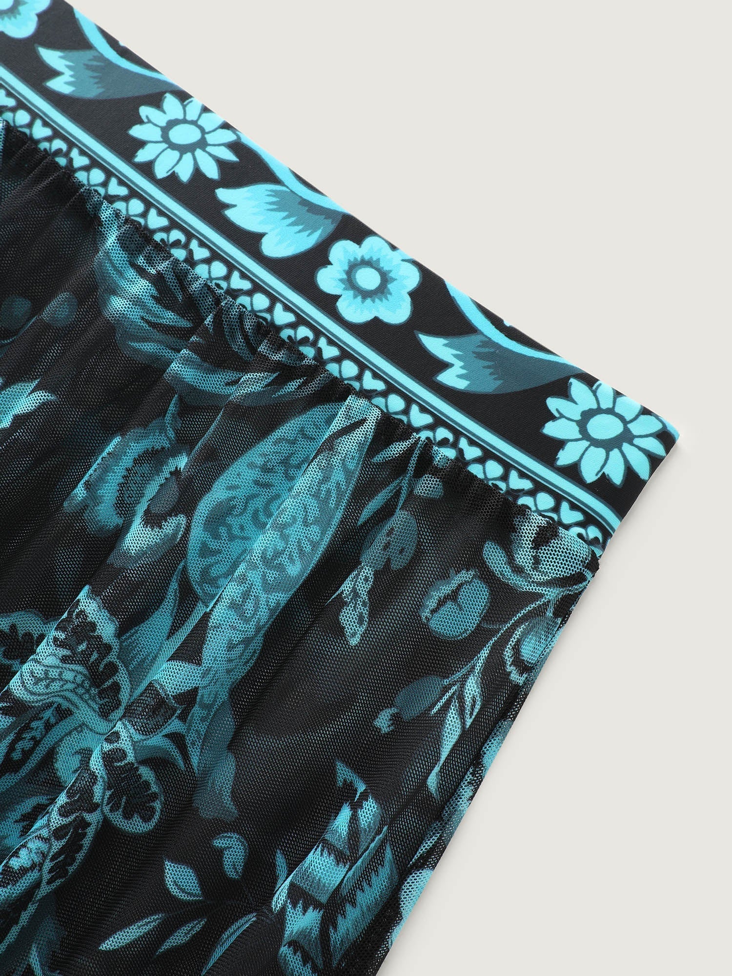 Two-Piece Floral Print Ruched Mesh Swimsuit
