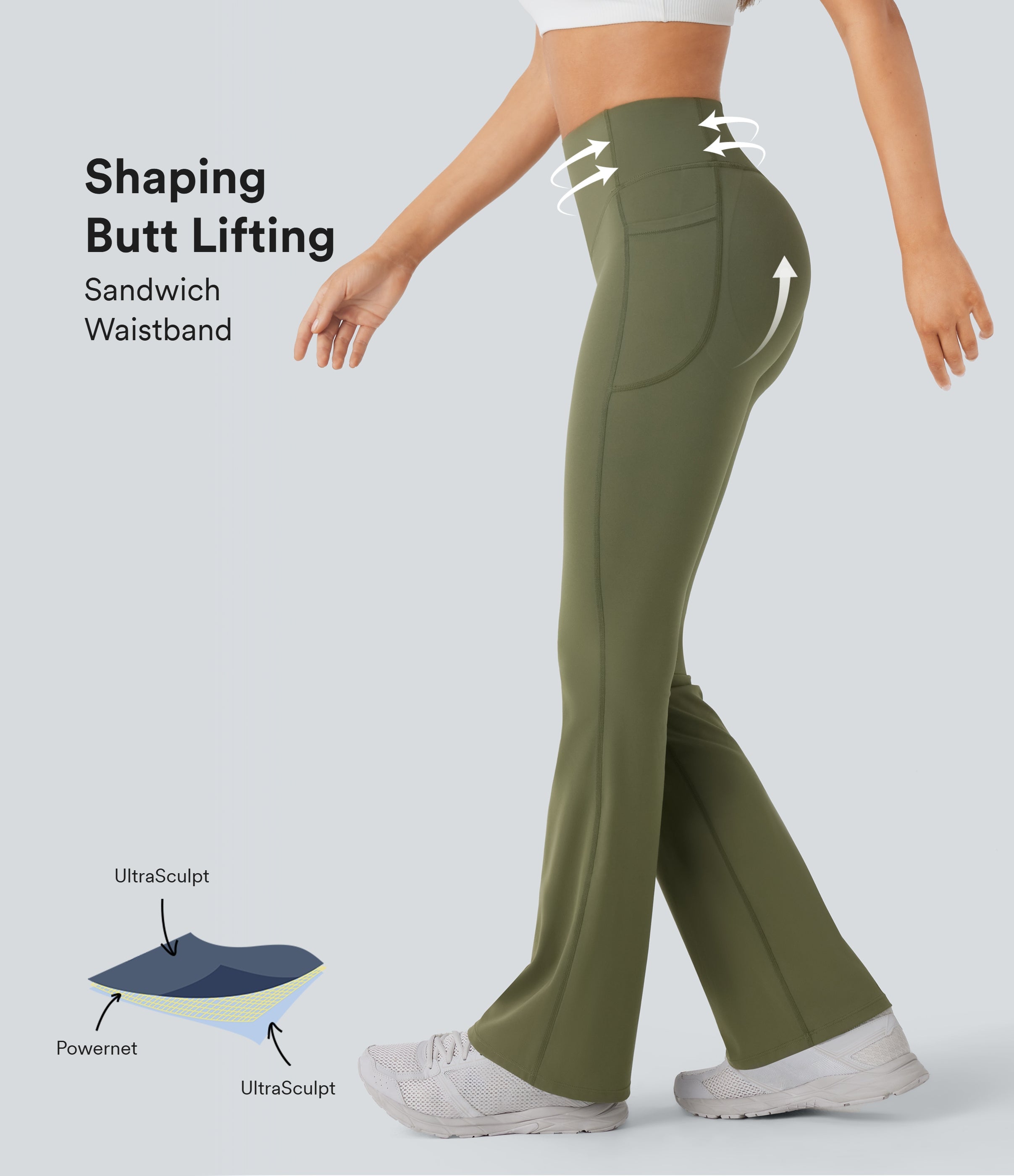 High Waisted Tummy Control Pocket Shaping Yoga Bootcut Leggings Secondary image