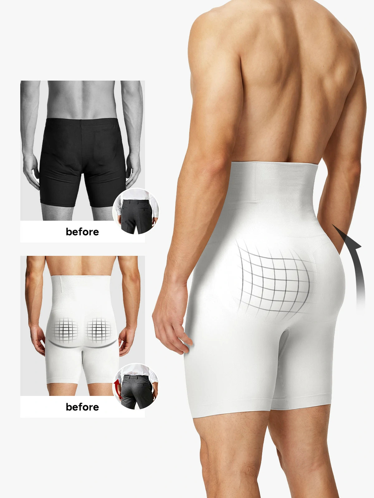 Men's Seamless High-Waist Boning Support Shorts