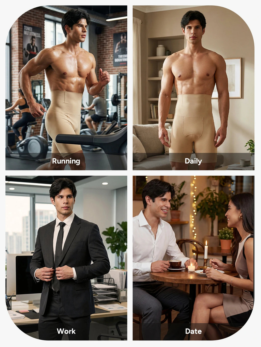 Men's Seamless High-Waist Boning Support Shorts