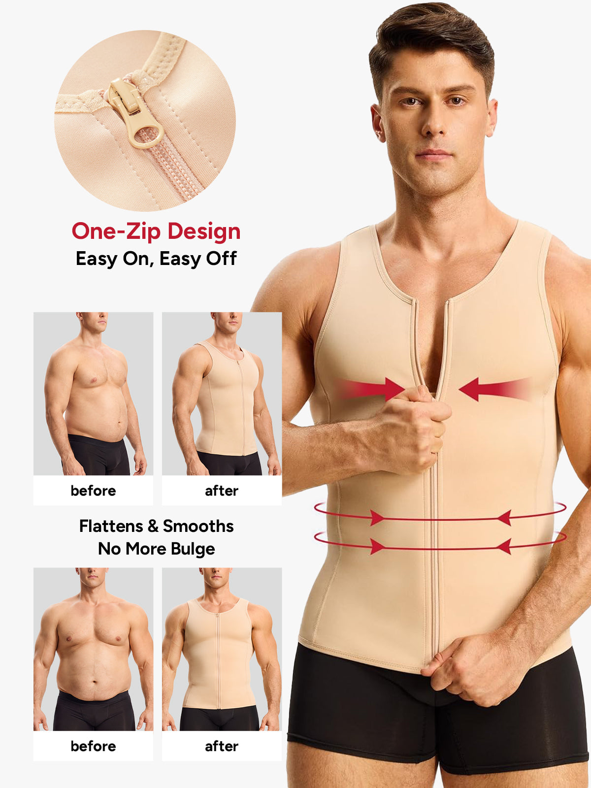Zipper Belly Compression Workout out Waist Trainer Shapewear Tank Top