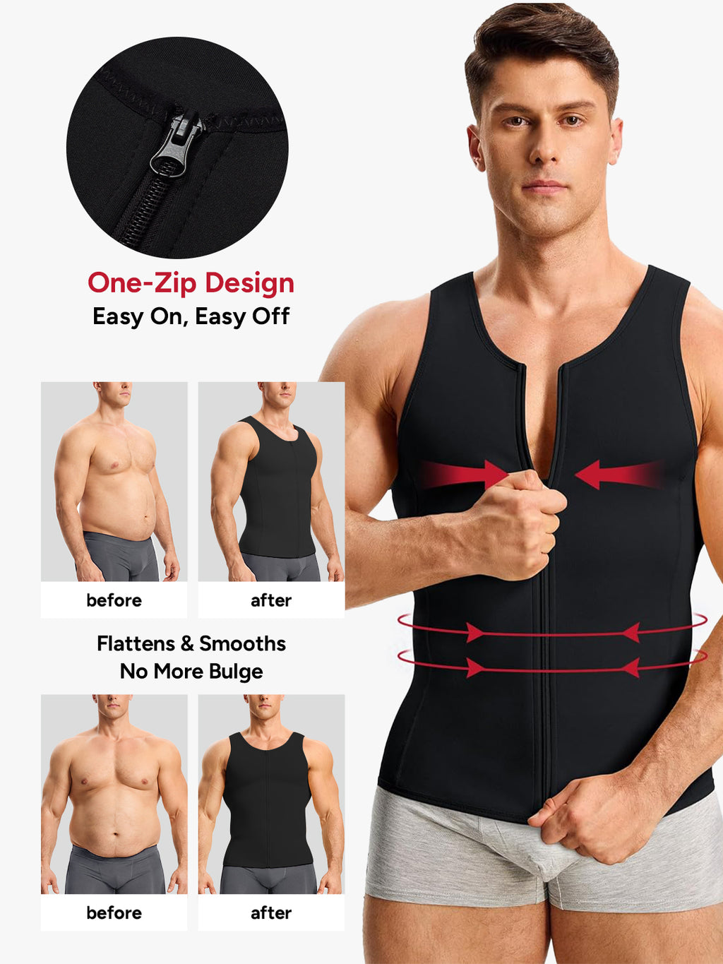 Zipper Belly Compression Workout out Waist Trainer Shapewear Tank Top