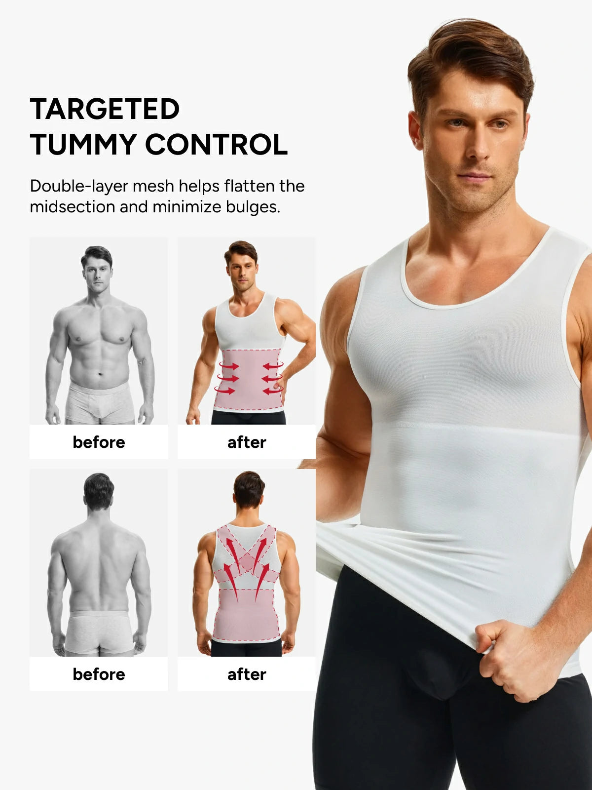 Men's Sleeveless Compression Shirt Tummy Control Mesh Tank Top Body Shaper Vest
