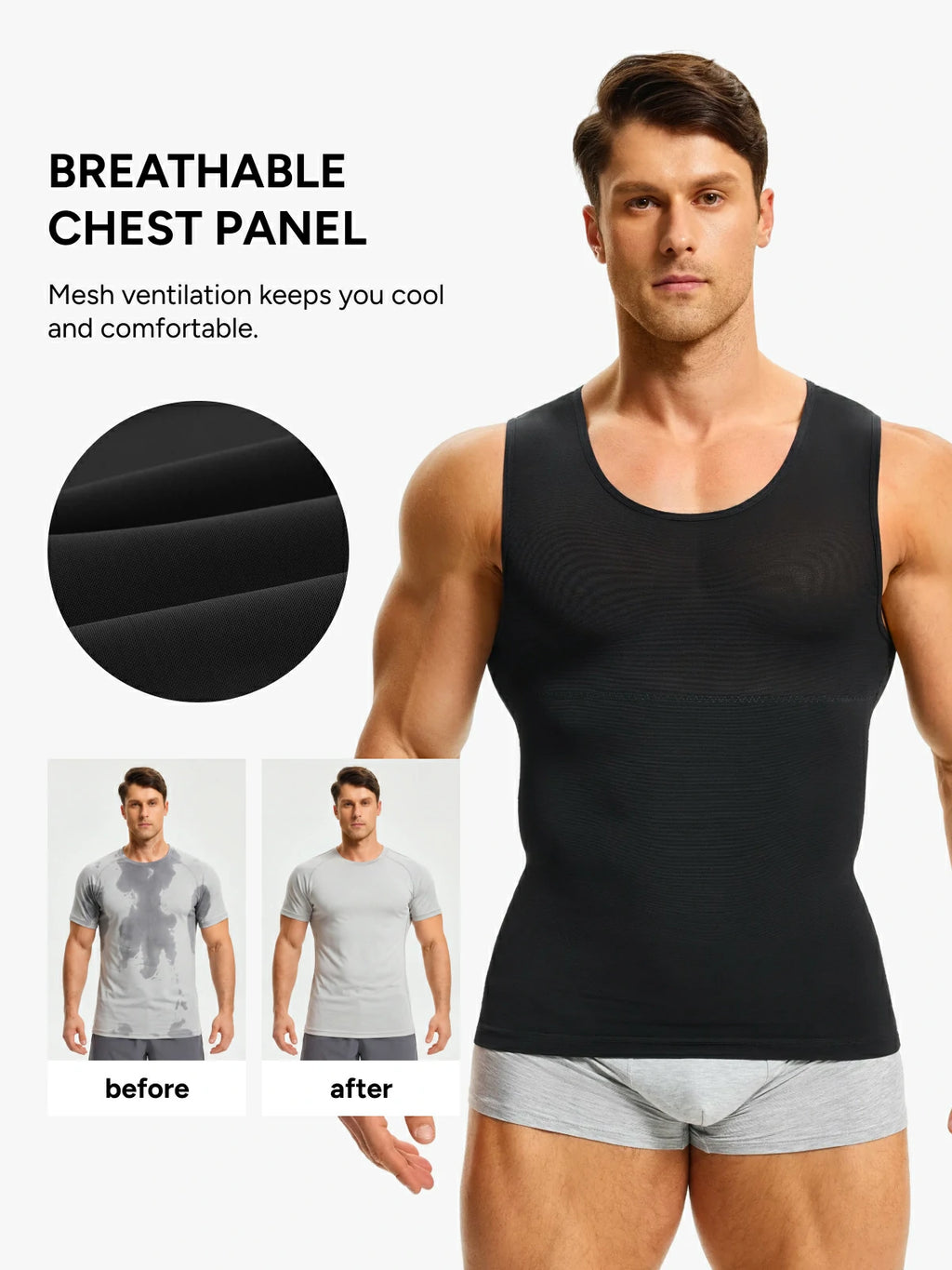 Men's Sleeveless Compression Shirt Tummy Control Mesh Tank Top Body Shaper Vest