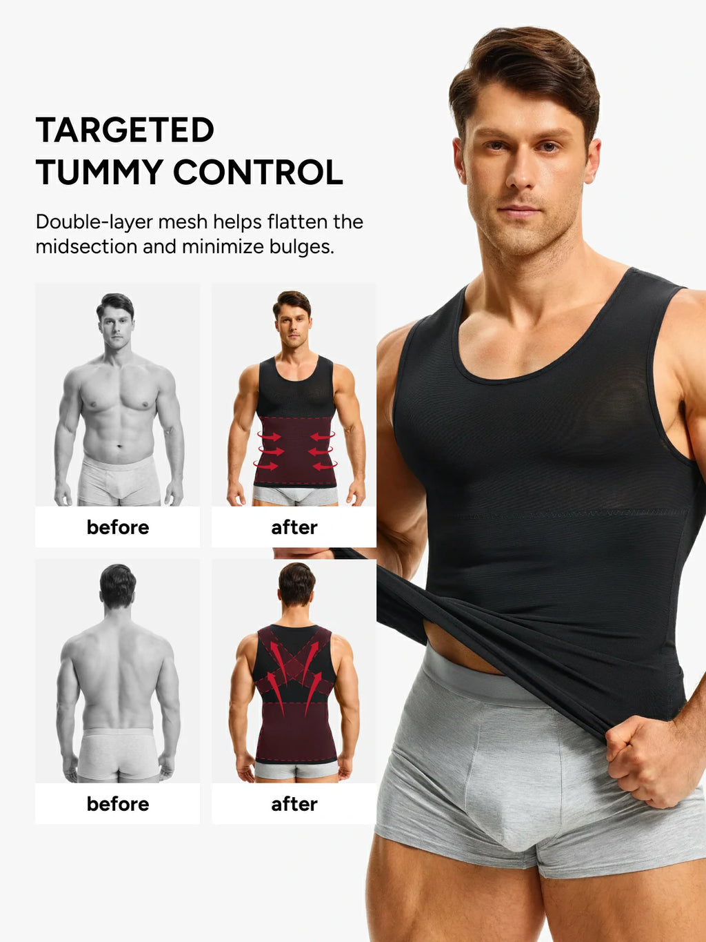 Men's Sleeveless Compression Shirt Tummy Control Mesh Tank Top Body Shaper Vest