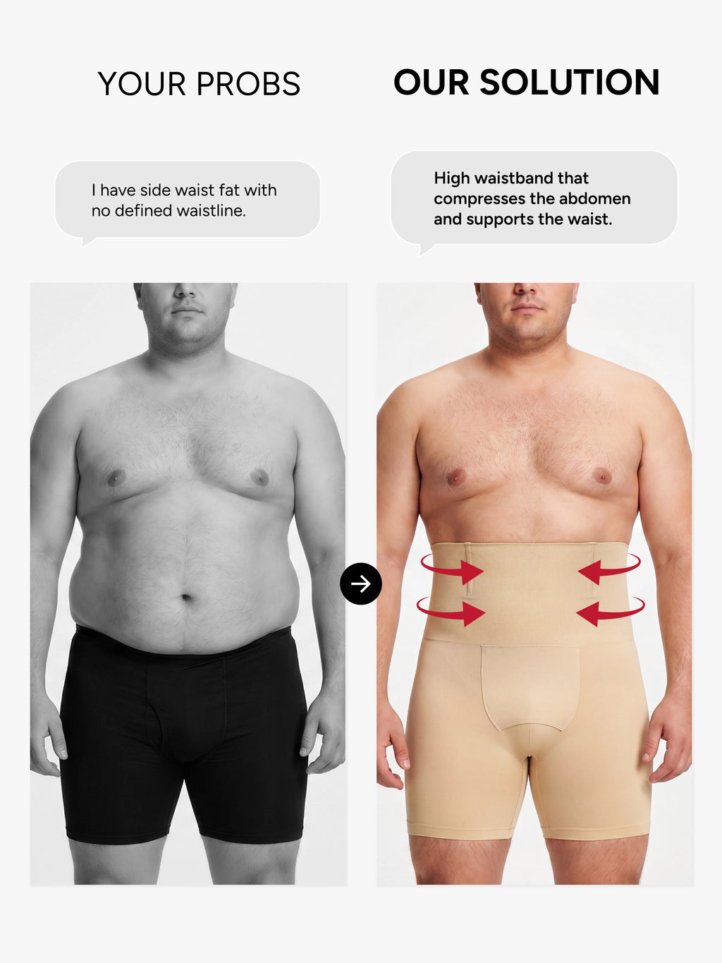 Men's Seamless High-Waist Boning Support Shorts