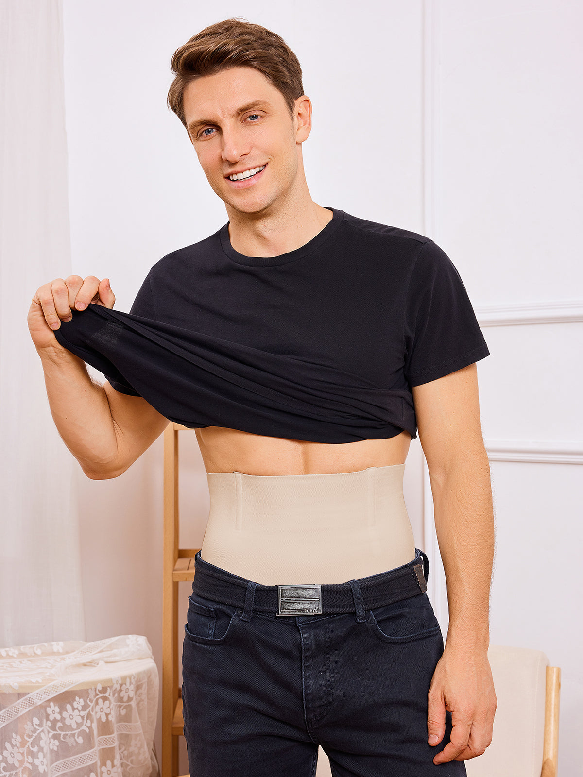 Men's Seamless High-Waist Boning Support Shorts