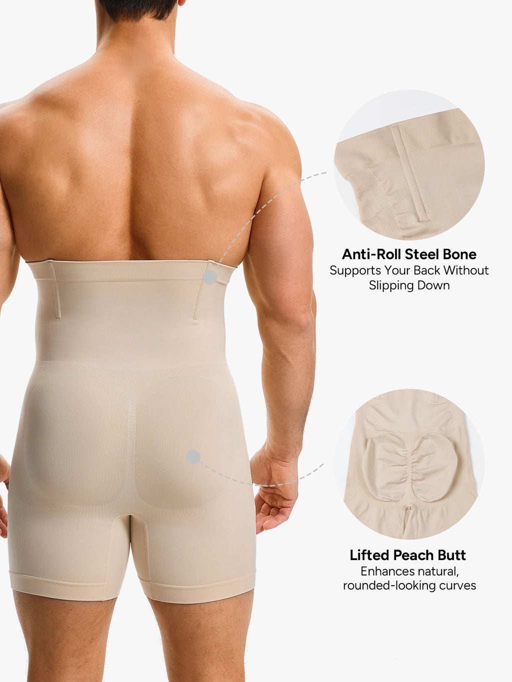 Men's High Waist Body Shaper Shorts with Steel Boning Support