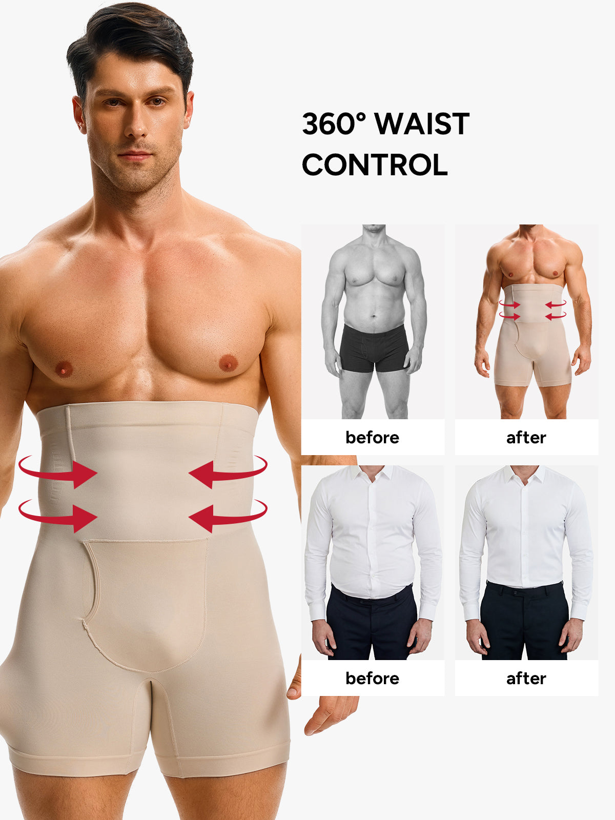 Men's High Waist Body Shaper Shorts with Steel Boning Support
