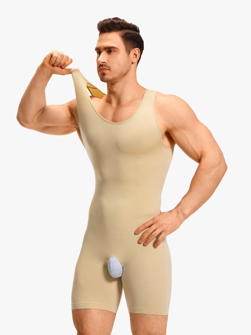 Men's Seamless U-Neck Mid-Thigh Bodysuit
