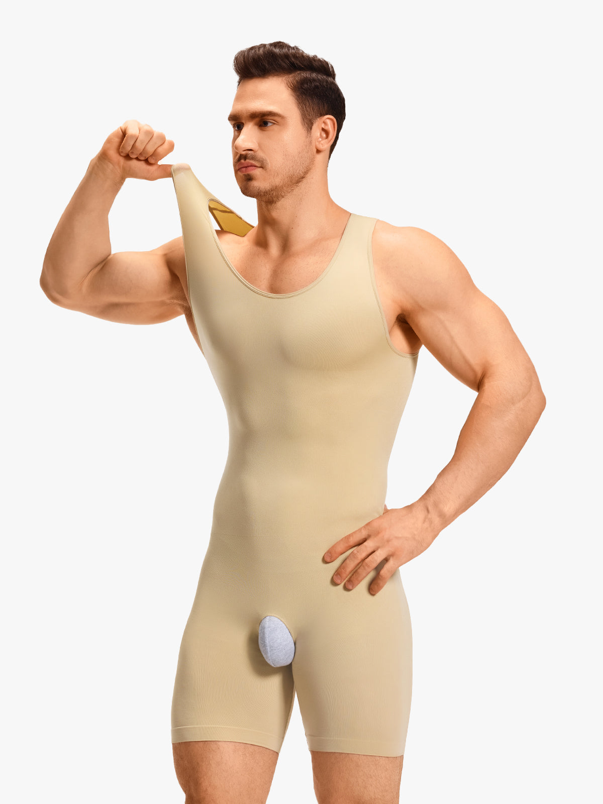 Men's Seamless U-Neck Mid-Thigh Bodysuit