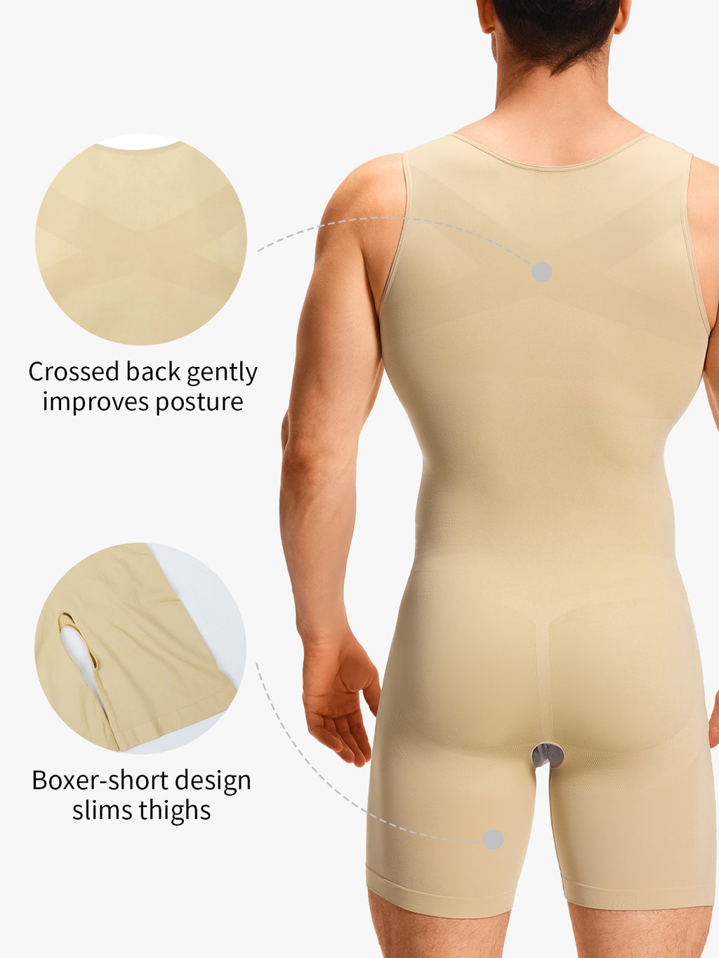 Men's Seamless U-Neck Mid-Thigh Bodysuit
