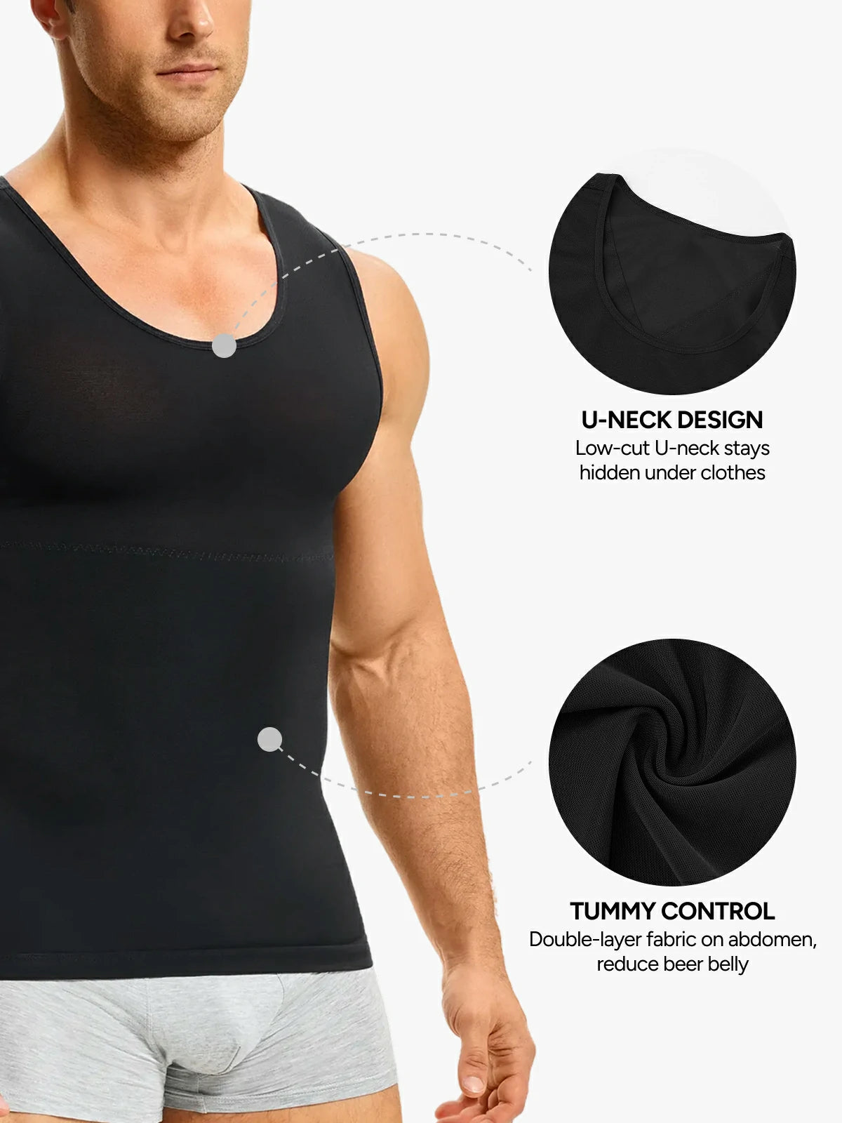 Men's Sleeveless Compression Shirt Tummy Control Mesh Tank Top Body Shaper Vest