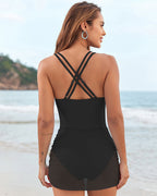 Drawstring Mesh One-Piece Swimsuit