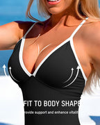 Deep V Ribbed Cross Back One-Piece Swimsuit