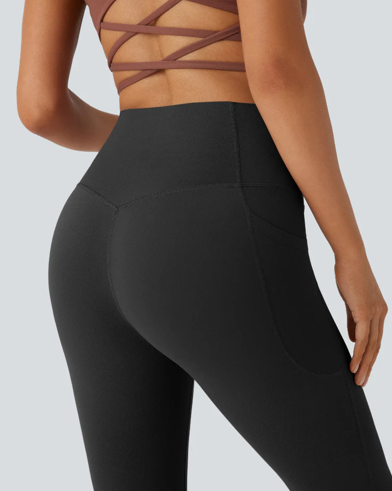 High Waisted Tummy Control Pocket Shaping Yoga Bootcut Leggings