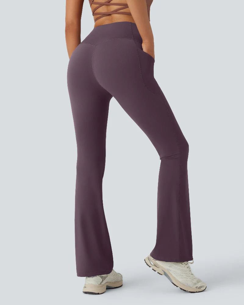 High Waisted Tummy Control Pocket Shaping Yoga Bootcut Leggings