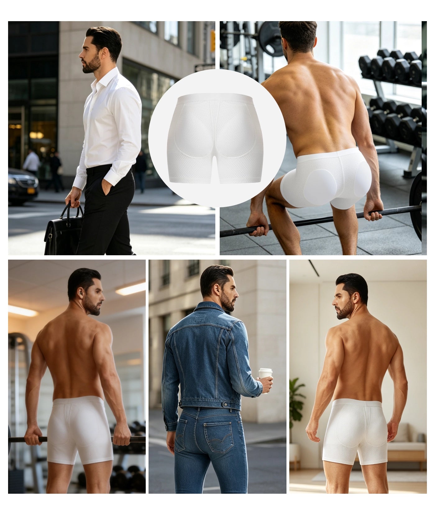 Mid-Waist Mesh Boxers Panties With Removable Butt Pads For Men