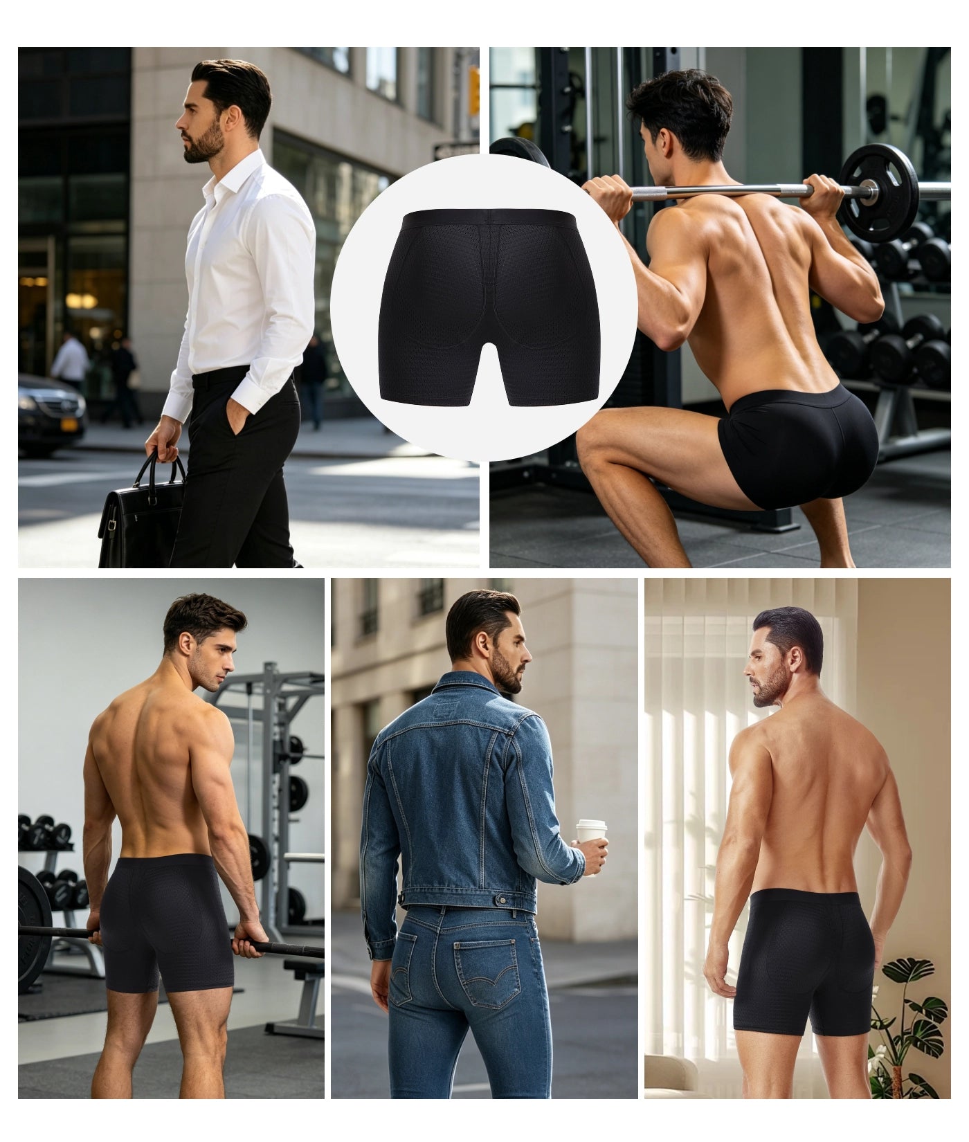 Mid-Waist Mesh Boxers Panties With Removable Butt Pads For Men