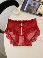 Sheer Floral Lace Bow Panties with Cotton Gusset