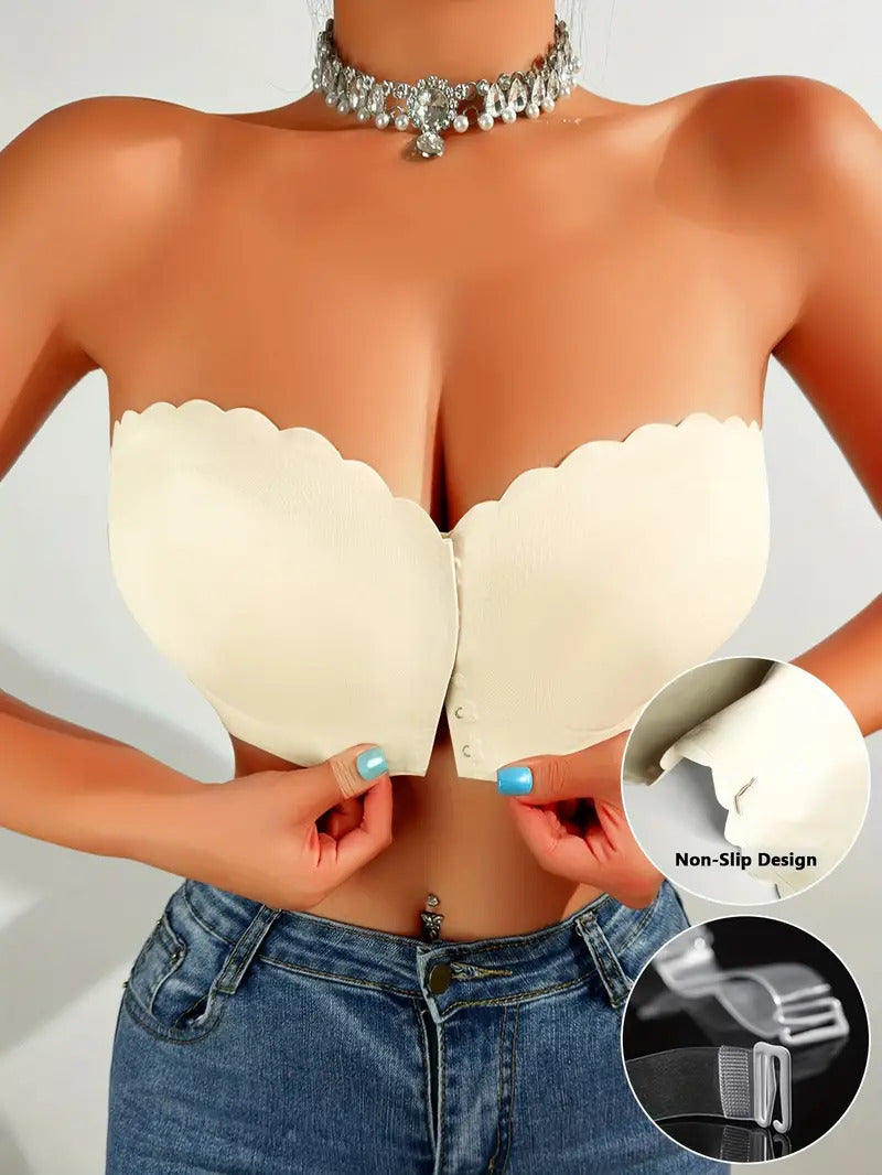 Wavy Trim Seamless Tube Top Bralette