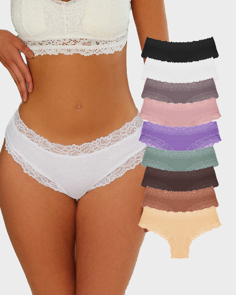 Ribbed Cotton Lace Mid-Rise Panty(9 pack） Secondary image