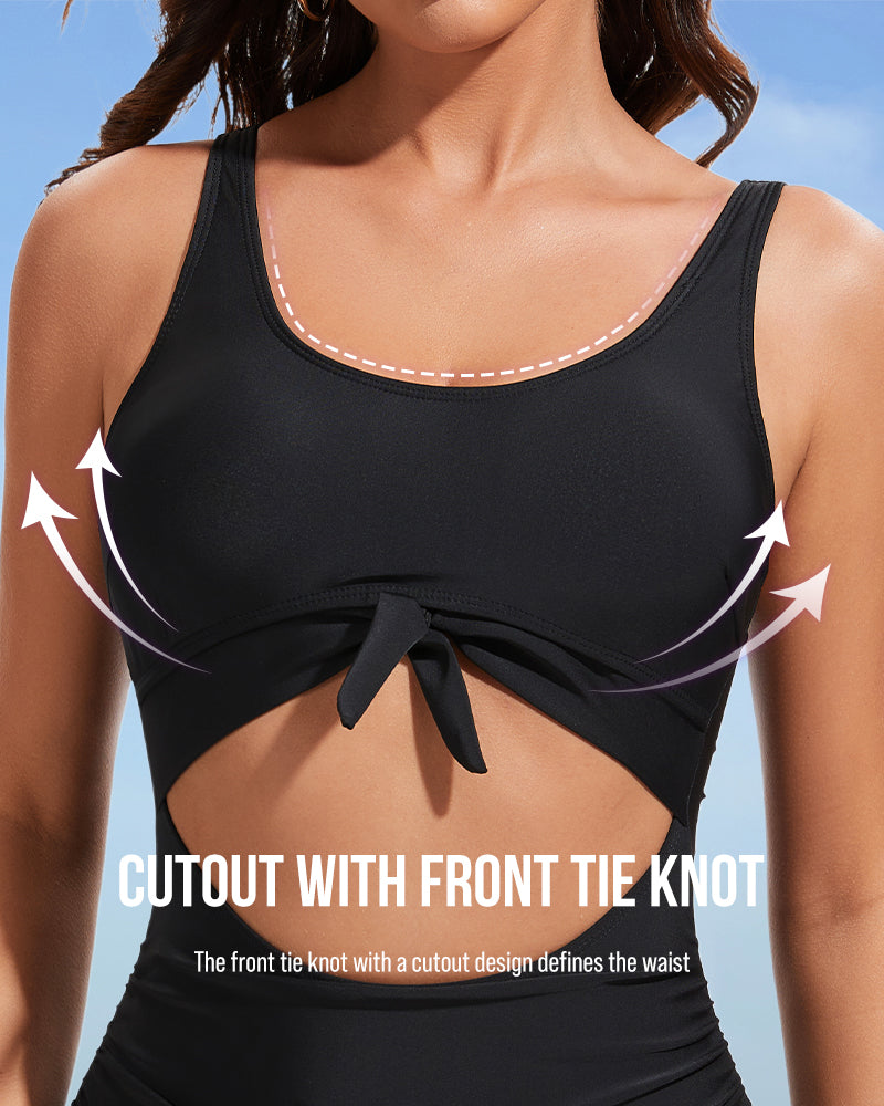 Ruched Tie-Knot Tummy Control One-Piece Swimsuit